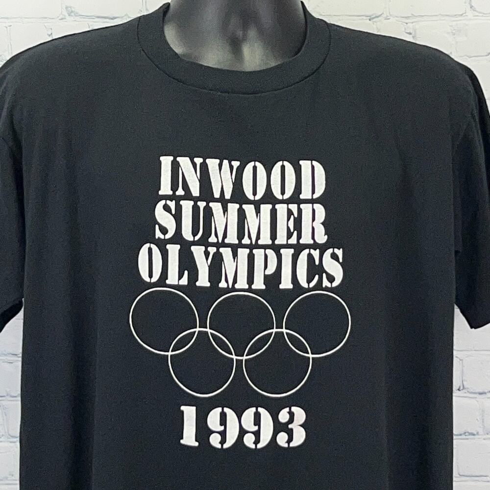 Vintage 90s Inwood Summer Olympics T Shirt New York Made In USA Black XL X-Large
